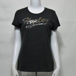 Harley Davidson Woodstock IL. Womens Med Short Sleeve Black Sequin Bling T Shirt